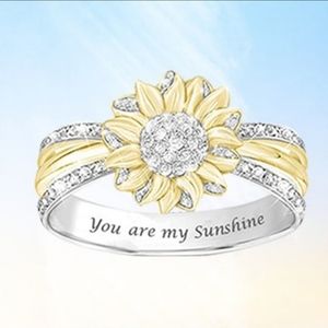 Beautiful Sterling Silver  Sunflower Diamond Crystal Ring